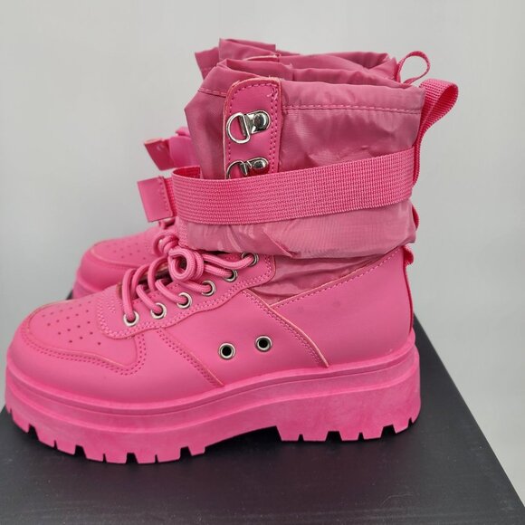AZALEA WANG Peachy Pink High Top Sneakers Combat Boots Size 7 NWT - Picture 8 of 13
